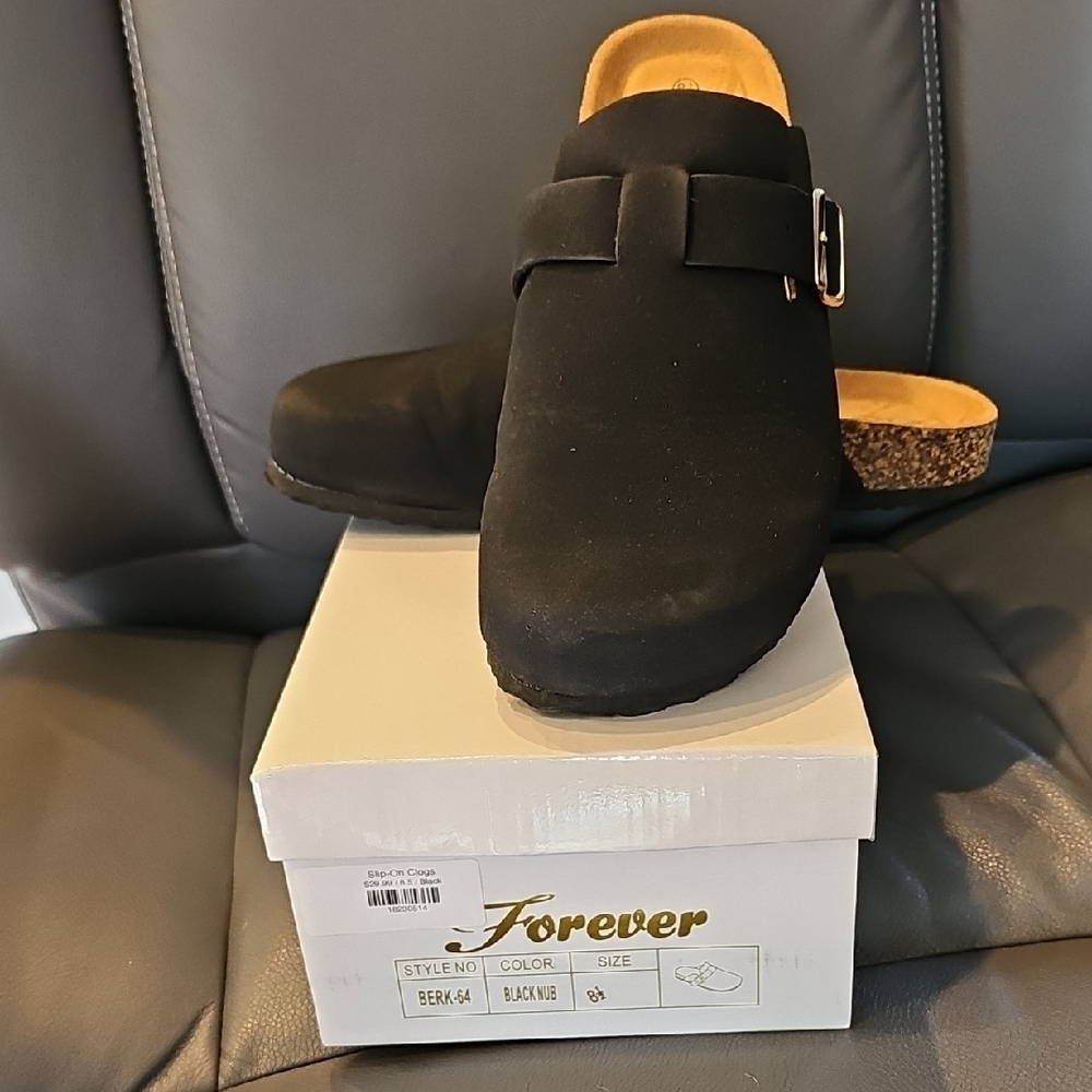 Forever Black Buckle Clogs